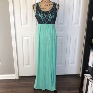 Fascination Green and Navy Lace Maxi Dress